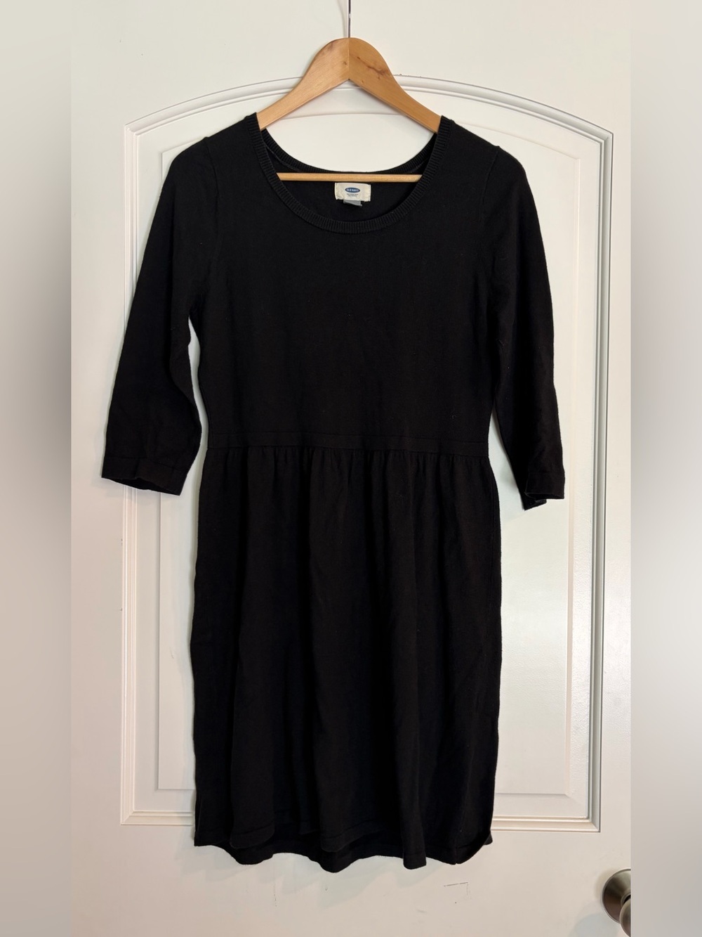 Old Navy Black Knit Petite Women’s Dress with Gathered Waist Cotton Blend M